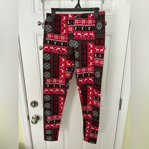 Faded Glory Red and Black Geometric Leggings